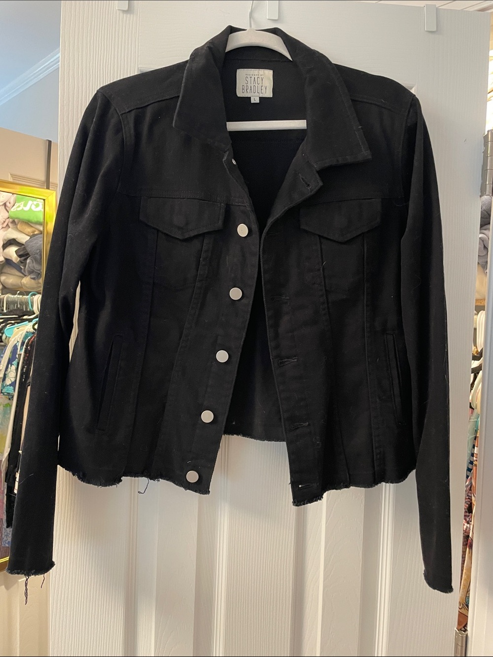 Black Denim Jacket - Women's Cropped Button-Up